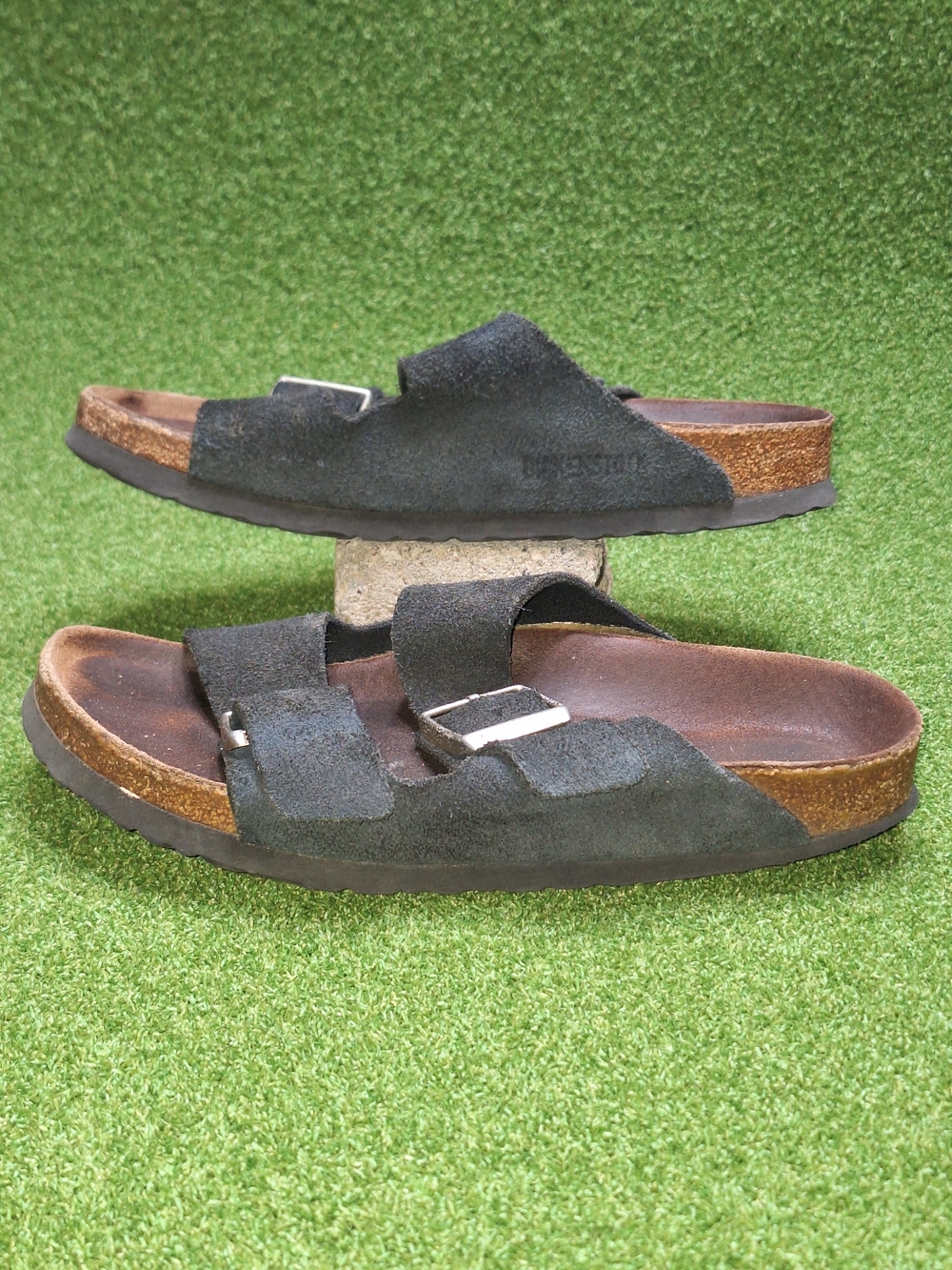 Birkenstock Arizona Black suede soft footbed slide sandals Women's Size 38 US 7